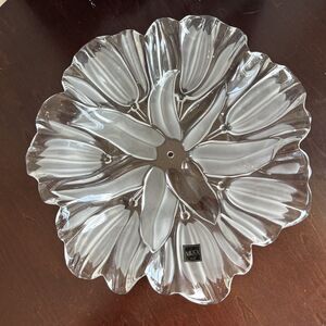 Vintage Mikasa Crystal Tulips Satin 2 tier server with Gold Tone Center NOS